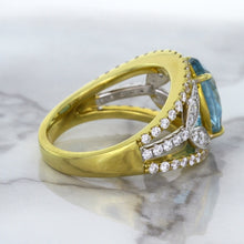 Load image into Gallery viewer, 5.29ct Oval Blue Zircon Ring with Diamond Accents in 18K Yellow Gold