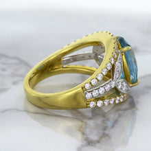 Load image into Gallery viewer, 5.29ct Oval Blue Zircon Ring with Diamond Accents in 18K Yellow Gold