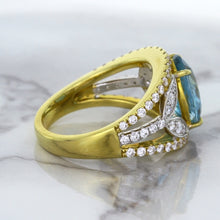 Load image into Gallery viewer, 5.29ct Oval Blue Zircon Ring with Diamond Accents in 18K Yellow Gold