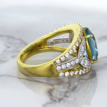 Load image into Gallery viewer, 5.29ct Oval Blue Zircon Ring with Diamond Accents in 18K Yellow Gold