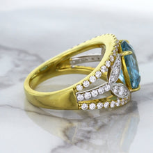 Load image into Gallery viewer, 5.29ct Oval Blue Zircon Ring with Diamond Accents in 18K Yellow Gold
