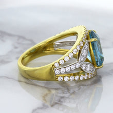 Load image into Gallery viewer, 5.29ct Oval Blue Zircon Ring with Diamond Accents in 18K Yellow Gold