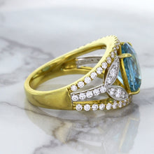 Load image into Gallery viewer, 5.29ct Oval Blue Zircon Ring with Diamond Accents in 18K Yellow Gold