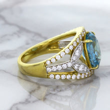 Load image into Gallery viewer, 5.29ct Oval Blue Zircon Ring with Diamond Accents in 18K Yellow Gold