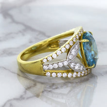 Load image into Gallery viewer, 5.29ct Oval Blue Zircon Ring with Diamond Accents in 18K Yellow Gold