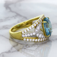 Load image into Gallery viewer, 5.29ct Oval Blue Zircon Ring with Diamond Accents in 18K Yellow Gold