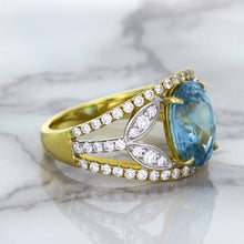 Load image into Gallery viewer, 5.29ct Oval Blue Zircon Ring with Diamond Accents in 18K Yellow Gold