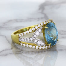 Load image into Gallery viewer, 5.29ct Oval Blue Zircon Ring with Diamond Accents in 18K Yellow Gold