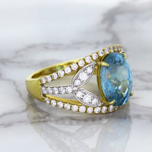 Load image into Gallery viewer, 5.29ct Oval Blue Zircon Ring with Diamond Accents in 18K Yellow Gold