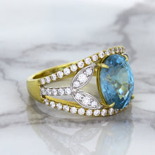 Load image into Gallery viewer, 5.29ct Oval Blue Zircon Ring with Diamond Accents in 18K Yellow Gold