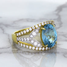 Load image into Gallery viewer, 5.29ct Oval Blue Zircon Ring with Diamond Accents in 18K Yellow Gold