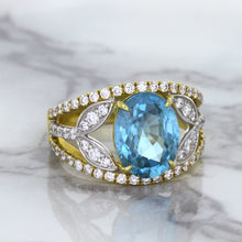 Load image into Gallery viewer, 5.29ct Oval Blue Zircon Ring with Diamond Accents in 18K Yellow Gold
