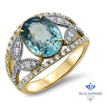 Load image into Gallery viewer, 5.29ct Oval Blue Zircon Ring with Diamond Accents in 18K Yellow Gold