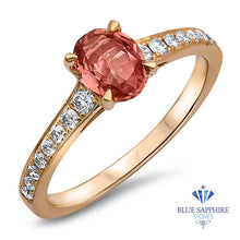 Load image into Gallery viewer, 0.80ct Oval Padparadscha Ring with Diamond Accents in 18K Rose Gold