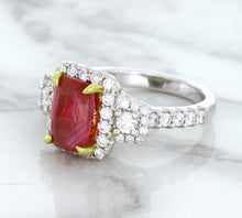 Load image into Gallery viewer, 3.04ct Cushion Ruby Ring with Diamond Halo in 18K White Gold