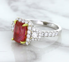 Load image into Gallery viewer, 3.04ct Cushion Ruby Ring with Diamond Halo in 18K White Gold