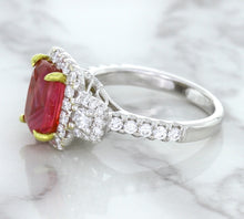 Load image into Gallery viewer, 3.04ct Cushion Ruby Ring with Diamond Halo in 18K White Gold