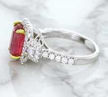 Load image into Gallery viewer, 3.04ct Cushion Ruby Ring with Diamond Halo in 18K White Gold