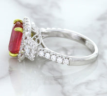 Load image into Gallery viewer, 3.04ct Cushion Ruby Ring with Diamond Halo in 18K White Gold
