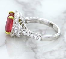 Load image into Gallery viewer, 3.04ct Cushion Ruby Ring with Diamond Halo in 18K White Gold