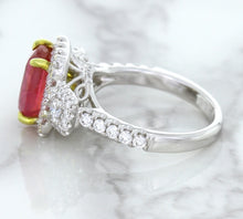 Load image into Gallery viewer, 3.04ct Cushion Ruby Ring with Diamond Halo in 18K White Gold
