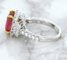 Load image into Gallery viewer, 3.04ct Cushion Ruby Ring with Diamond Halo in 18K White Gold