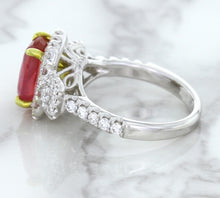 Load image into Gallery viewer, 3.04ct Cushion Ruby Ring with Diamond Halo in 18K White Gold