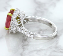 Load image into Gallery viewer, 3.04ct Cushion Ruby Ring with Diamond Halo in 18K White Gold