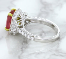 Load image into Gallery viewer, 3.04ct Cushion Ruby Ring with Diamond Halo in 18K White Gold