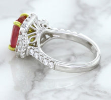 Load image into Gallery viewer, 3.04ct Cushion Ruby Ring with Diamond Halo in 18K White Gold