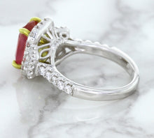 Load image into Gallery viewer, 3.04ct Cushion Ruby Ring with Diamond Halo in 18K White Gold