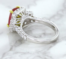 Load image into Gallery viewer, 3.04ct Cushion Ruby Ring with Diamond Halo in 18K White Gold