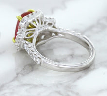 Load image into Gallery viewer, 3.04ct Cushion Ruby Ring with Diamond Halo in 18K White Gold