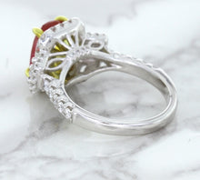 Load image into Gallery viewer, 3.04ct Cushion Ruby Ring with Diamond Halo in 18K White Gold