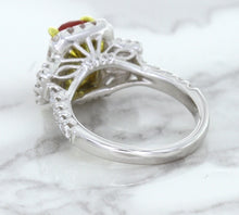 Load image into Gallery viewer, 3.04ct Cushion Ruby Ring with Diamond Halo in 18K White Gold