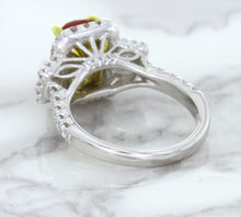 Load image into Gallery viewer, 3.04ct Cushion Ruby Ring with Diamond Halo in 18K White Gold