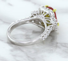 Load image into Gallery viewer, 3.04ct Cushion Ruby Ring with Diamond Halo in 18K White Gold