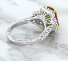 Load image into Gallery viewer, 3.04ct Cushion Ruby Ring with Diamond Halo in 18K White Gold