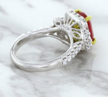 Load image into Gallery viewer, 3.04ct Cushion Ruby Ring with Diamond Halo in 18K White Gold