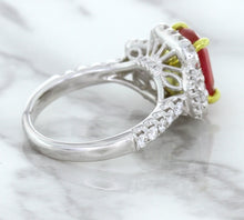 Load image into Gallery viewer, 3.04ct Cushion Ruby Ring with Diamond Halo in 18K White Gold