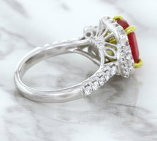 Load image into Gallery viewer, 3.04ct Cushion Ruby Ring with Diamond Halo in 18K White Gold