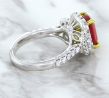 Load image into Gallery viewer, 3.04ct Cushion Ruby Ring with Diamond Halo in 18K White Gold