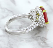 Load image into Gallery viewer, 3.04ct Cushion Ruby Ring with Diamond Halo in 18K White Gold