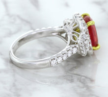 Load image into Gallery viewer, 3.04ct Cushion Ruby Ring with Diamond Halo in 18K White Gold