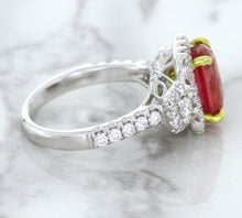 Load image into Gallery viewer, 3.04ct Cushion Ruby Ring with Diamond Halo in 18K White Gold