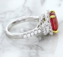 Load image into Gallery viewer, 3.04ct Cushion Ruby Ring with Diamond Halo in 18K White Gold