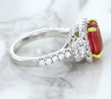 Load image into Gallery viewer, 3.04ct Cushion Ruby Ring with Diamond Halo in 18K White Gold