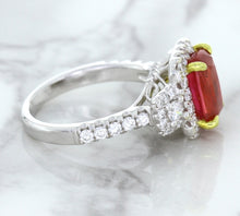 Load image into Gallery viewer, 3.04ct Cushion Ruby Ring with Diamond Halo in 18K White Gold