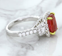 Load image into Gallery viewer, 3.04ct Cushion Ruby Ring with Diamond Halo in 18K White Gold