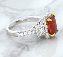 Load image into Gallery viewer, 3.04ct Cushion Ruby Ring with Diamond Halo in 18K White Gold